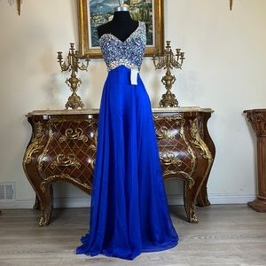 Meier Collection one shoulder embroidery beaded evening prom dress